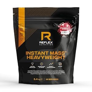 Reflex Nutrition Instant Mass Heavyweight – Mass Gainer – Over 1000 Kcal per Serving, 60g Protein, Creatine – High Calorie Post Workout or Before Bed Protein Shake (Strawberries & Cream, 5.4 kg)