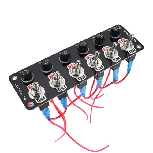 Shkalacar Pannello degli interruttori a levetta, Pannello interruttori a levetta Marino 12-24 V ON/off Impermeabile 6 Gruppi Interruttore a bilanciere con fusibili da 10 A per Auto Nautica