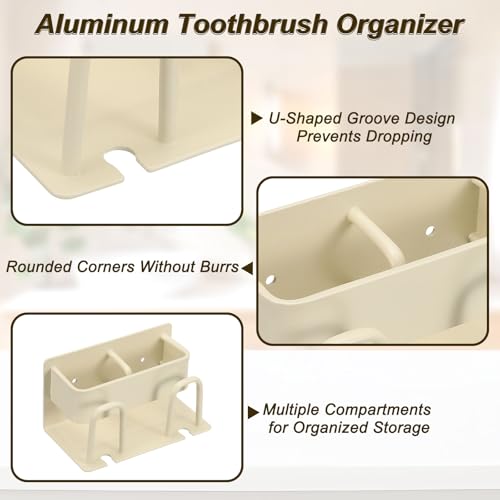 Support de brosse à dents mural à 2 emplacements en aluminium pour douche - 4
