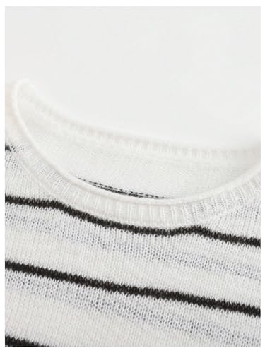 Image of SweatyRocks Women's Striped Crew Neck Pullover Long Sleeve Drop Shoulder Loose Knit Tops