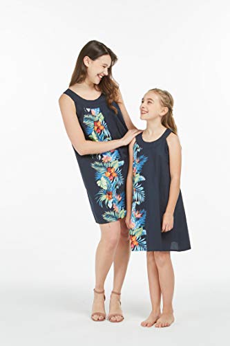 Matching Hawaiian Luau Mother Daughter Round Neck Shift Dresses in Orchid Paradise2