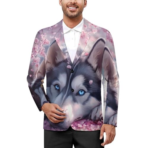 Cute Dog Husky Men's Suits Business Formal Suit Dress Print Jackets Casual Wedding Party Coat