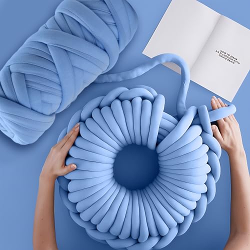 500g/20m Hilo Tubular Grueso, Brazo Hilo de Tejer Transpirable, Grueso Hilos de Tubo de Algodón para Crochet, Poliéster Hilo de Algodón de Relleno para Tejer Alfombras Cojines y Camas Mascota (Azul)