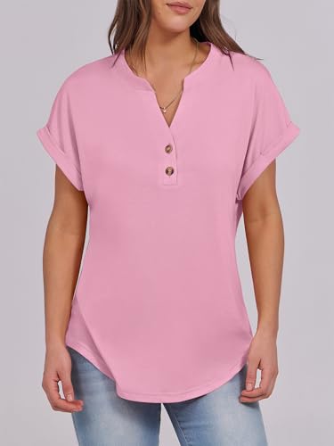 Image of ANRABESS Womens Short Sleeve Henley Tops V Neck Dressy Casual Blouses Summer Trendy Tee Shirts 2026 Vacation Fashion Clothes