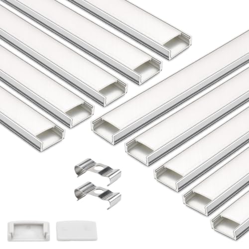 Image of 18x06 Aluminum Channel Profile with Diffuser Cover, Mounting Clips & End Caps | Aluminum LED Strip Light Housing for Cabinet, Ceiling, Shelf & Wall Lighting (Pack of 10)