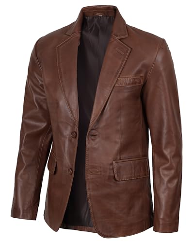 Image of Blingsoul Mens Leather Blazer - Casual Leather Sport Coat with Notch Lapel, Real Lambskin Leather Jacket for Men
