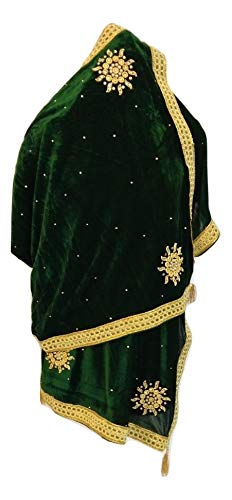 Men's Velvet Heavy Work Stole with Tassels (Green,Free Size)-image-23