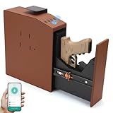 Aeltlalae Smart Biometric Gun Safe, Carbon Steel with Leather Exterior, 11.8x10x2.4 Inches, Fingerprint Scanner, App Control, Digital Keypad, for Home and Car-Coffee Brown