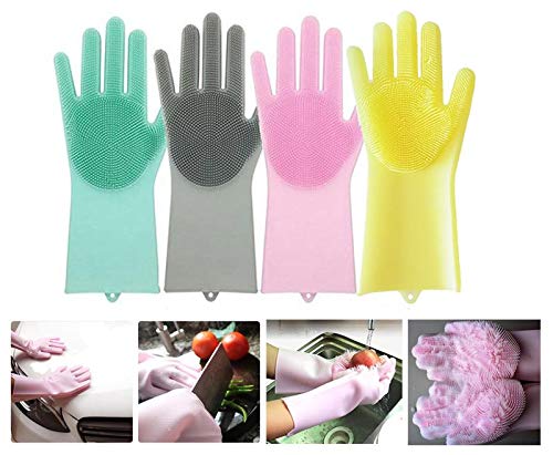Spartan Silicon Dishwashing Gloves with Wash Scrubber, Cleaning Gloves Scrubbing Gloves for Dishes Heat Resistant and Reusable for Kitchen, Bathroom Cleaning and Pet Grooming (Pair of 1, Multicolor) (B07PV9PB24) Amazon Price History, Amazon Price Tracker