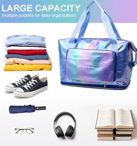 Foldable Travel Duffle Bag with Expandable Luggage Sleeve Wet Pocket Shoe Compartment Overnight Bag Weekender Tote3