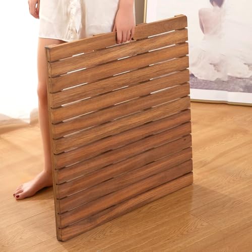 Tapete de ducha de madera maciza de teca, tapete cuadrado antideslizante con drenaje, plataforma de pizarra para suelo de baño/ducha al aire libre