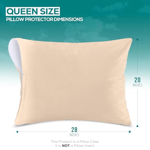 Image of Utopia Bedding Premium 100% Waterproof Pillow Protectors with Zipper Queen Size (Set of 2), Bed Bug and Dust Mite Proof Zippered Pillow Covers, Pillow Encasement Cases, Beige