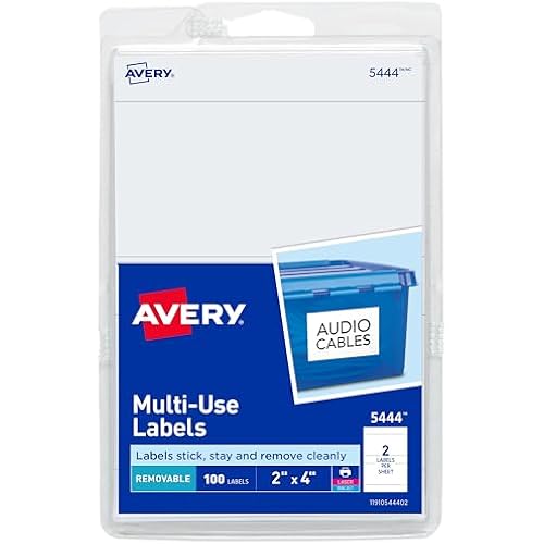 Avery® Printable All-Purpose Removable Labels, 2" x 4" White, Write or Print, Great for Organization Projects, 100 Customizable Blank Labels (5444)