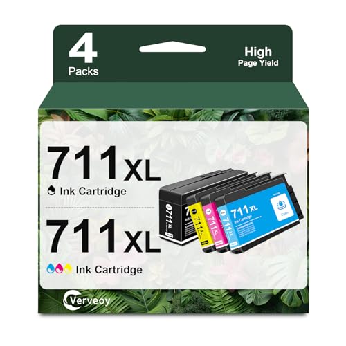 711 Ink Cartridges Replacement for HP Designjet 711 XL Ink cartridges CZ133A CZ130A CZ135A CZ132A Ink for DesignJet T530 T130 T100 T120 T520 T125 T525 Printer Ink (4-Pack, BK/C/M/Y) by Verveoy - Used condition - US$53.35
