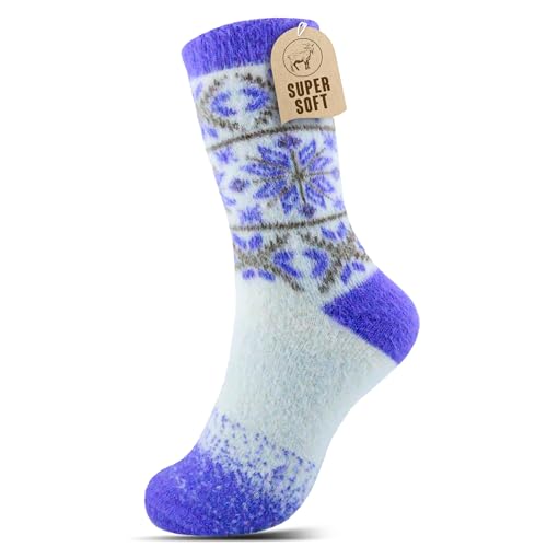 Angora Wool Socks - Machine Washable Dry-Foot Fuzzy Warm Breathable Soft Unisex Indoor/Outdoor Socks for Women and Men