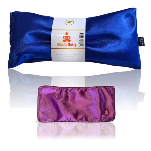 Blissful Being Lavender Eye Pillow with Purple Satin Cover- Hot or Cold Weighted Aromatherapy Eye Mask perfect for Naps, Yoga, Migraines - Natural Stress Relief (Sapphire with purple cover bundle)