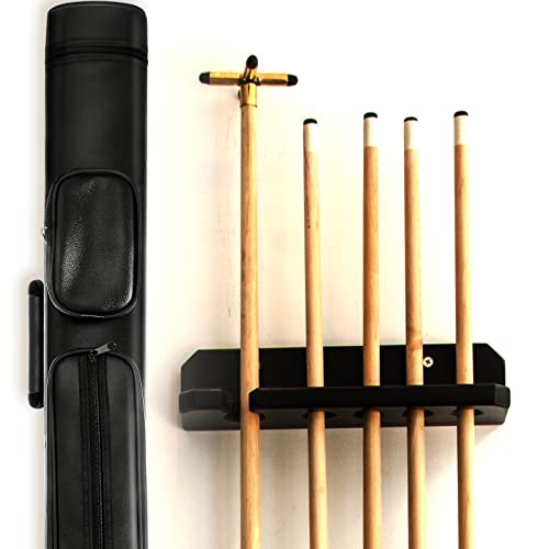 Deekin 2 X 2 Hard Oval Pool Cue Billiard Stick Carrying Case Pool Table Accessories Pool Cue Case Pool Stick Case Billiard Cue Cases 4 Holes Pu Pool Cue Bags With 2 Pieces Pool Chalk Cubes (Black) #TOP4