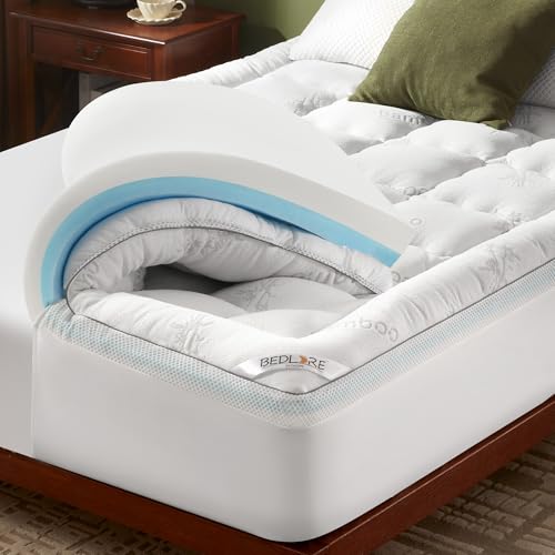 BEDLORE Surmatelas 160 X 200cm, Double Couche de 10 cm (5 cm de Mousse à Mémoire de Forme Gel + 5 cm de Surmatelas Moelleux), Soulagement de la Pression et des...