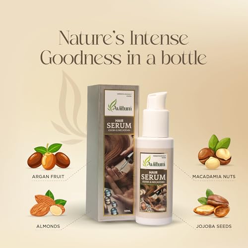 Image of Jojoba & Macadamia Hair Serum 50ml, Lightweight Non-Greasy Formula to Tame Frizz, Add Shine, and Protect Dry Dull Hair, Silicone and Paraben Free Hair Care Treatment