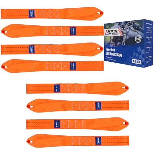 MOCA 8-Pack Soft Loop Tie Down Straps 12000 Lbs Breaking Strength 1.6 x 17 inches, Heavy Duty Tie Down Loops for Secure Trailering of Kayak, Motorcycles, ATV, UTV (8 Pieces, Orange)