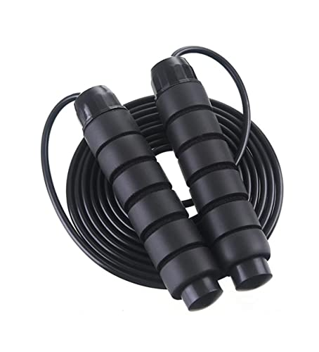 有酸素運動トレーニング用スキップロープ 調節可能なワークアウト 縄跳び 絡まない ジム フィットネス スピード縄跳び ベアリング フォームハンドル エアロビクス エクササイズ ホームワークアウト アウトドア(ブラック)