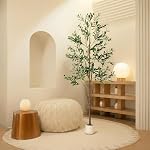 Olive Tree, 6FT Tall Faux Olive Tree with Moss and Planter, Olive Trees Artificial Indoor with Realistic Wood Trunk and Lifelike Fruits, Olive Fake Tree for Home Office Living Room Decor