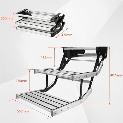 Foldable RV Step Stool - Easy Install Compact Entry Stair for RV, Van & Motorhome, Anti-Slip Design, 440lbs Capacity, Manual Folding Step for Safe Access (No LED Lights)