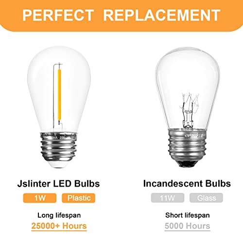 Jslinter Led Light Bulbs 25-Pack, Outdoor Waterproof Shatterproof String Light S14 Replacement Bulbs With E26 Base, 1W 120V, 2700K Warm White Ac 110-130V #TOP2