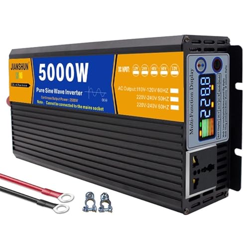 3000W/4000W/5000W/6000W/8000W Onda sinusoidal Pura Inversor DC 12V 24V 48V 60V 72V a AC110V/220V-230V Power Inverter,con LCD Pantalla & Socket para,para Casas Autos,Camp (Color : 5000W, Size : 24Vto