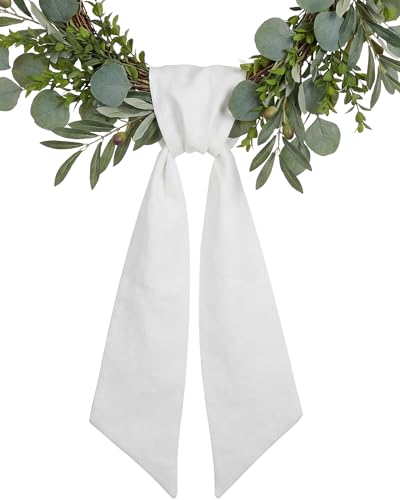YKW White Wreath Sash for Front Door, 55"x5" Linen Look