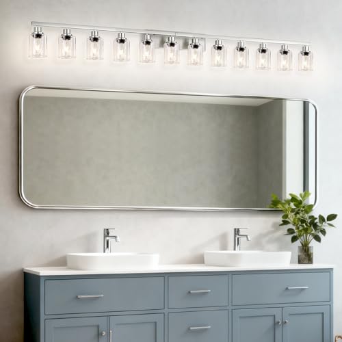 Image of Brushed Nickel Bathroom Vanity Light, 12 Light Brushed Nickel Bathroom Lighting fixtures Over Mirror, Brushed Nickel Bathroom Vanity Lights Wall Lighting for Mirror Bedroom, Living Room