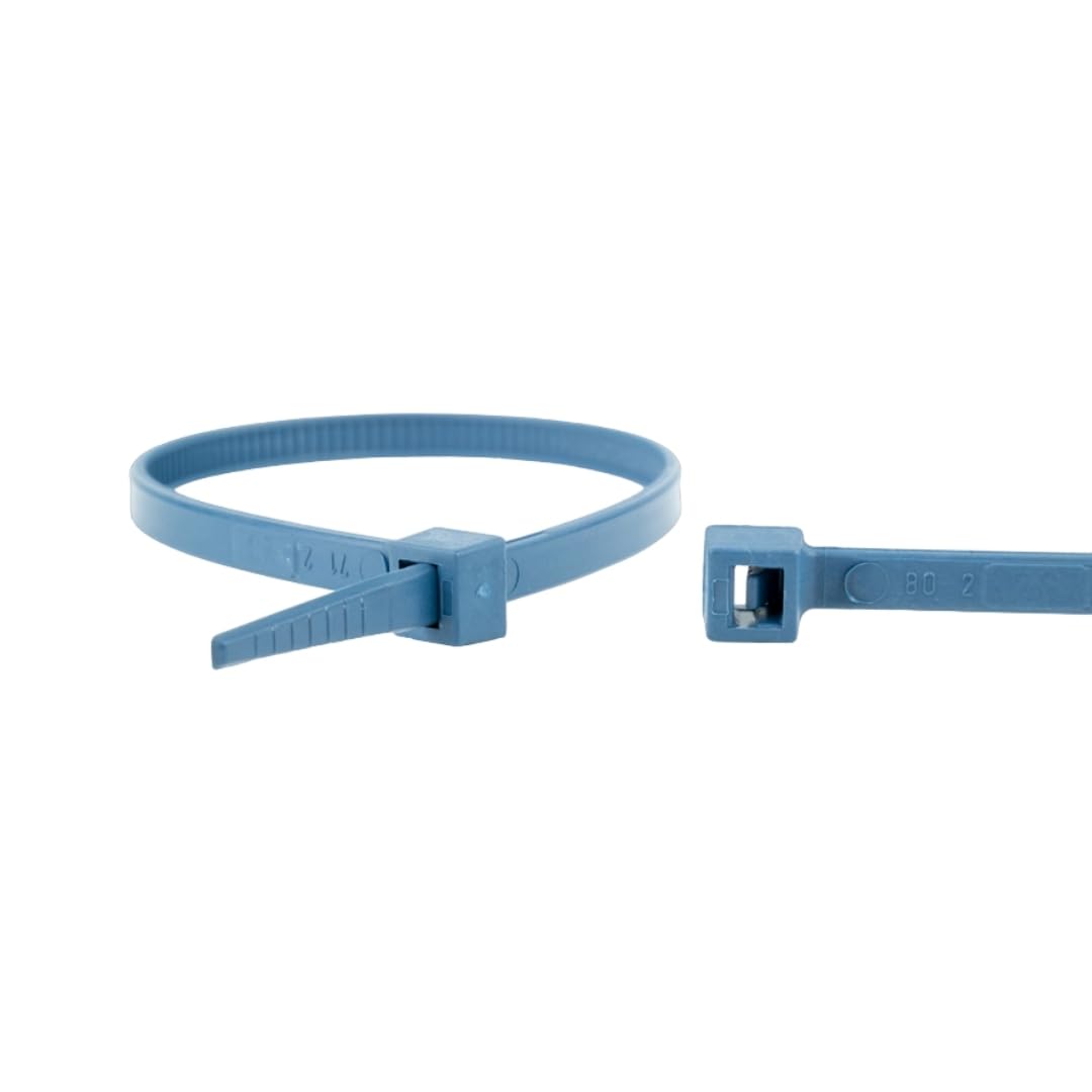 Bridas de plástico detectables, bridas sujetacables para cableado de cables y fijaciones, detectables a rayos Xr – 200 x 4,8 – Azul – 25 unidades Plastic Hardware Store