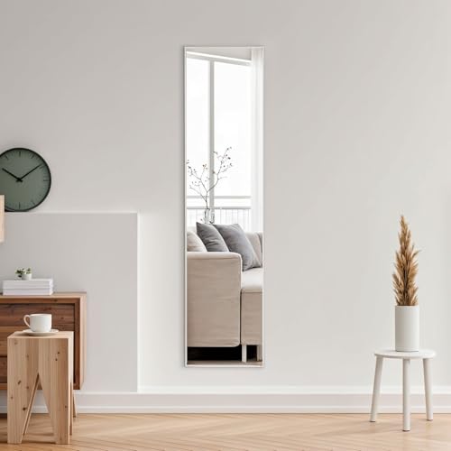 Warmiehomy Full Length Wall Mounted Mirror, 30 * 120 cm Full Body Mirror, Long Mirror with Metal Framed for Living Room or Dressing Bedroom, Sliver White