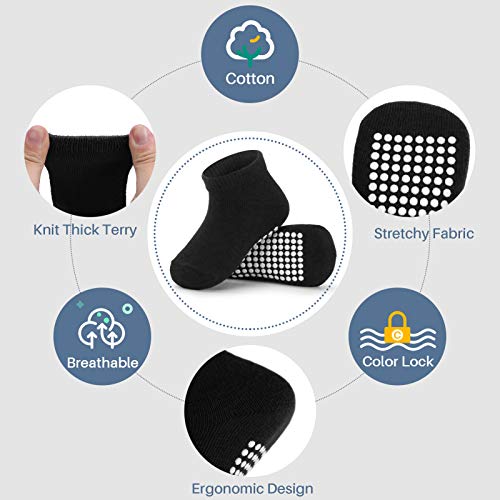 Image of JAKIDAR 12-Pair Baby Socks Non-Slip Cotton Toddler Socks Ankle Socks for Baby Toddler Kids