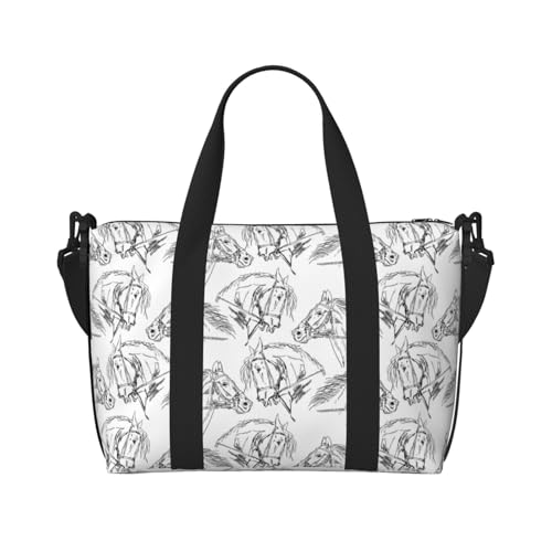 Carry On Duffle Bags Overnight Weekender Bags for Women, Hand Drawn Line Cute Horse Personal Item Travel Bag, Travel Essentials Sport Gym Bag for Men Women