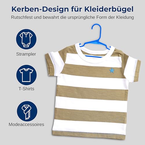 SereneLife Kinderkleiderbügel 20er Set – Kleiderbügel Kinder & Baby Kleiderbügel Kunststoff & rutschfest – für Kinderkleidung & Babykleidung, Babykleiderbügel 28.5 cm (Blau), platzsparend mit Kerben