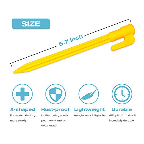Hikemax 60 Pack Plastic Tent Pegs Garden Landscape Stakes 5.7 Inch for Anchoring Garden Netting, Camping Tents, Rain Tarps and Landscape Fabric Lawn Edging Yellow