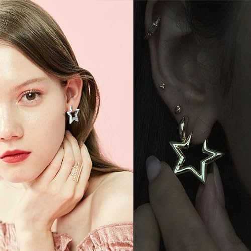 925 Sterling Silver Earrings Star Geometric Rhombus Silver Hoop Earrings for Women Trendy Small Hoop Earrings Silver Hypoallergenic Earrings Small Huggie Hoops Earrings for Jewelry Gifts4