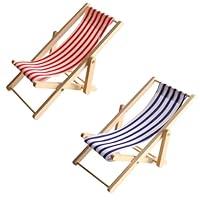 2 Stück Mini Liegestuhl Deko Klein,Strandkorb Deko,Hölzerner Mini Deko Liegestuhl,Miniatur Liegestuhl,Miniatur Strand Stuhl,Kleiner Strandstuhl Für DIY,Strand-Mikrolandschaft Deko(BlauRot)