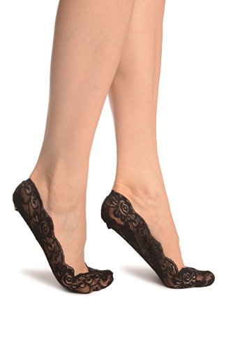 LissKiss Black All Over Floral Lace Footies - Footsies Socks