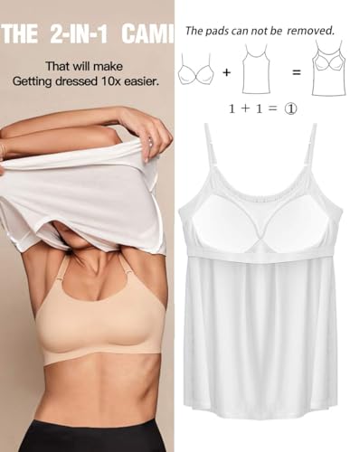 Image of Camisoles for Women with Built in Bra Adjustable Strap Tank Tops Cami Sleeveless Summer Tops for Workout Sleeping Traveling