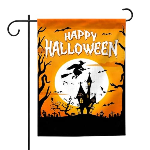 Halloween Witch Bat Garden Flag 12x18 Inch Haunted House Yard Flag