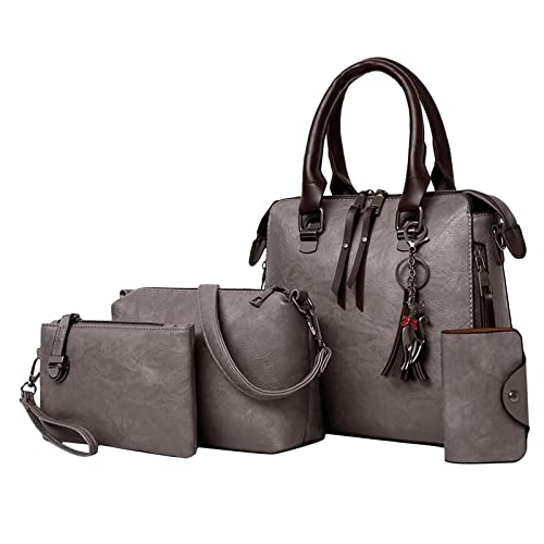 Tachiuwa 4 Peças Femininas Grandes Bolsas de Couro PU Alças Superiores Femininas Bolsa Mensageiro, c