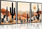 BWCWVGBN Cactus Canvas Wall Art Set of 3 Desert Plants Posters Wall Decor Mid Century Modern Boho Cactus Painting Pictures Southwestern Desert Print Artworks for Home Bedroom Living Room 12X16 Poster