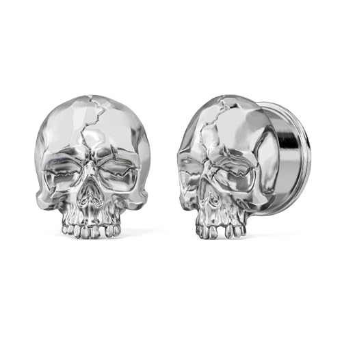 PUNKYOUTH 1 Pair Gothic Skull Ear Tunnels – Punk Plugs Gauges for Stretched Ears, Alternative Darkwear Jewelry, Double Flared Saddle Design 2g–1 inch