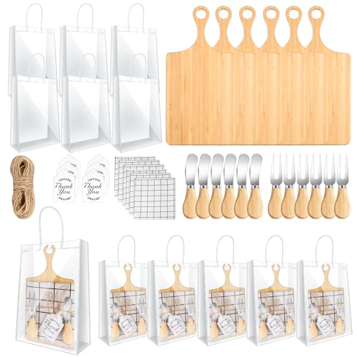 37 Pcs Baby Shower Game Prizes for Winners 6 Sets Baby Shower Prizes for Game Player with Bamboo Cheese Board Oak Cutlery Placemats Tags Bags