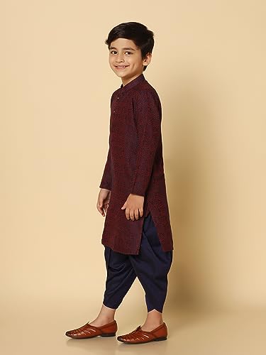 Image of KISAH Kid's Full Sleeves Silk Blend Knee Length Woven Design Purple Kurta Dhoti Set (11-12Y)