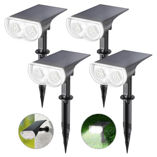 Image of Linkind Solar Lights Outdoor Waterproof IP65, StarRay Dusk-to-Dawn Outdoor Solar Lights, 3 Lighting Modes Solar Spot Lights Outdoor for Garden, Yard, Landscape (Daylight, 4 Pack)