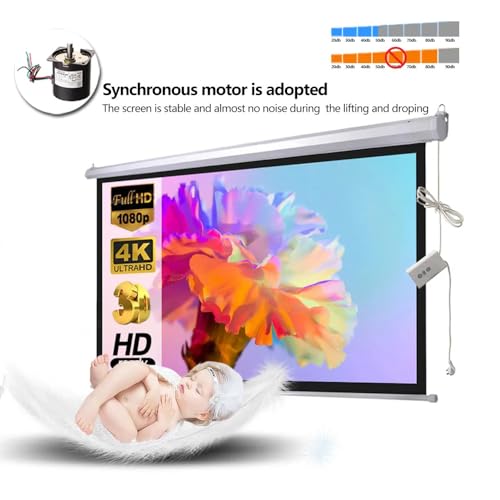 Image of 120 inch Electric Motorized Projector Screen, 4K Ultra HD Compatible, Full HD 1080p, Remote Control, 16:9 Format (9ft (W) x5ft (H))
