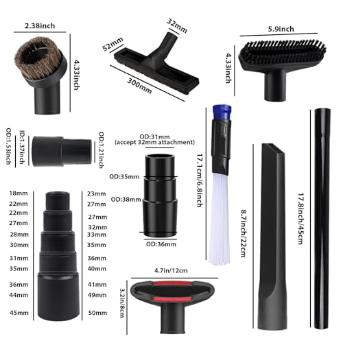 Image of 11 Pcs Universal vacuum brush attachment, vacuum accessories and attachments, 1 1 /4 inch vacuum attachments for shop vac accessories, Floor Brush Vacuum Extension Wand Vacuum Hose Adapter